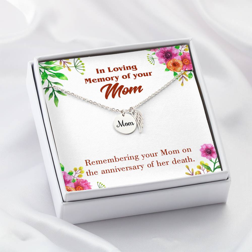 Mom Death Anniversary Mom Remembrance Necklace Angel Wing Charm, Stainless Steel 18-22'' Chain-Express Your Love Gifts