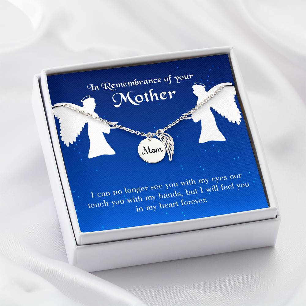 In My Heart Forever Mom Remembrance Necklace Angel Wing Charm, Stainless Steel 18-22'' Chain-Express Your Love Gifts