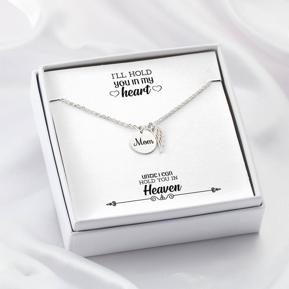 Hold You In My Heart Mom Remembrance Necklace Angel Wing Charm, Stainless Steel 18-22'' Chain-Express Your Love Gifts