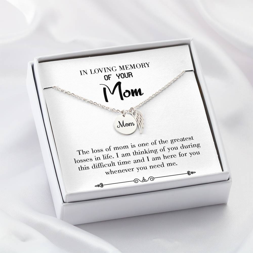 Stay Strong White Mom Remembrance Necklace Angel Wing Charm, Stainless Steel 18-22'' Chain-Express Your Love Gifts