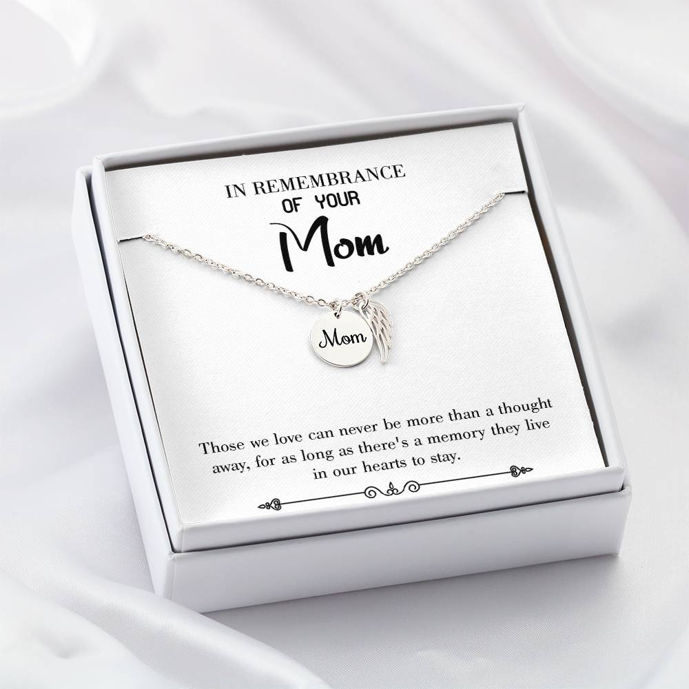 Life A Blessing White Mom Remembrance Necklace Angel Wing Charm, Stainless Steel 18-22'' Chain-Express Your Love Gifts