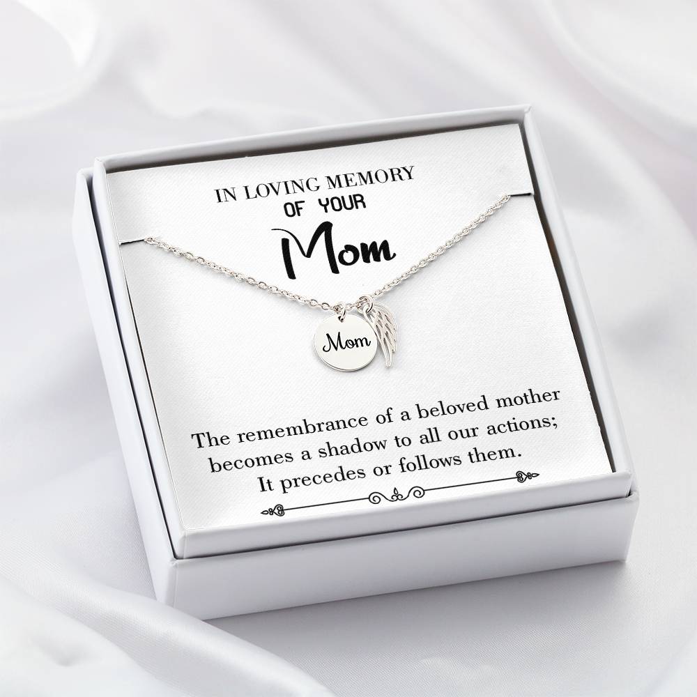 Beloved_Mother_Artwork Mom Remembrance Necklace Angel Wing Charm, Stainless Steel 18-22'' Chain-Express Your Love Gifts