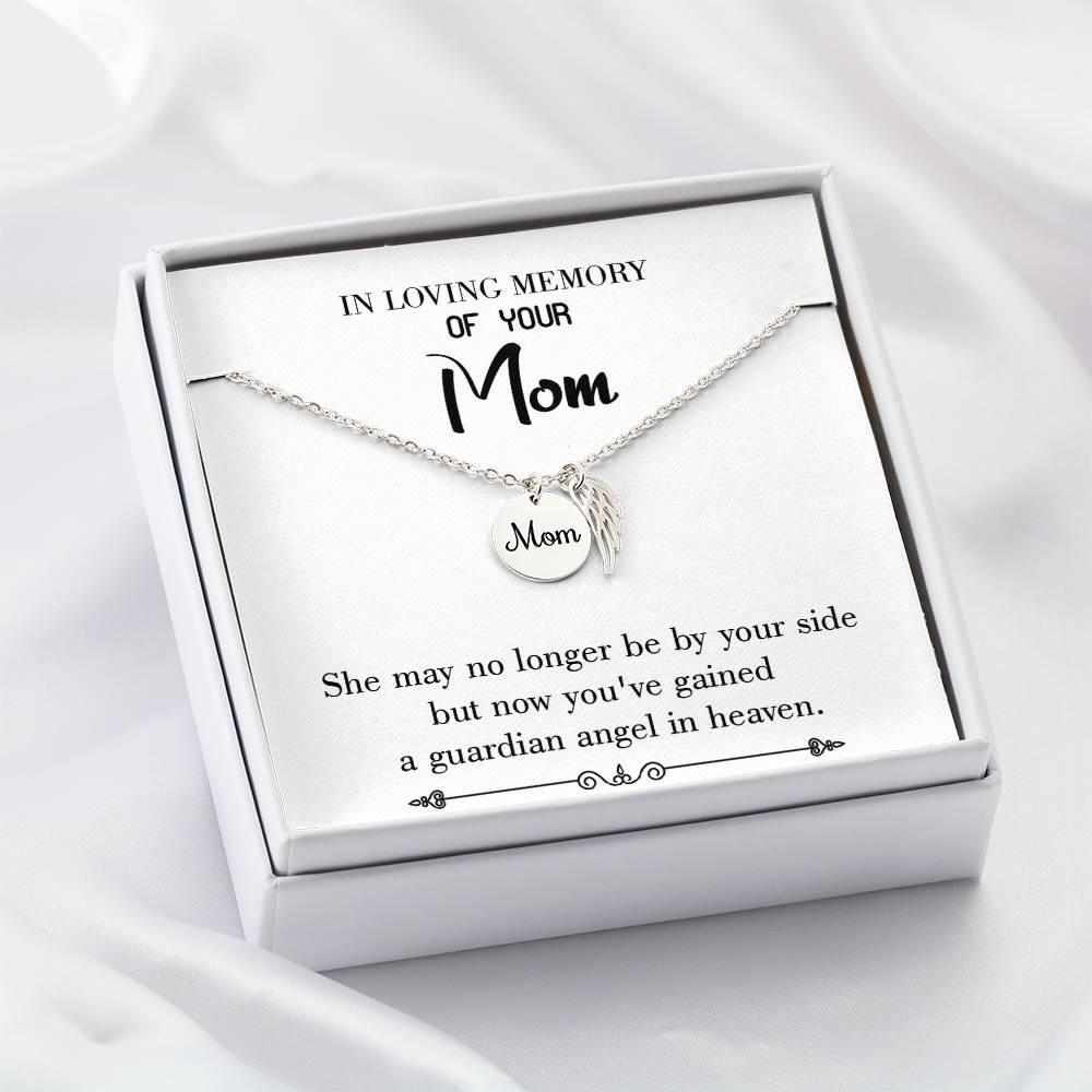 Guardian Angel In Heaven White Mom Remembrance Necklace Angel Wing Charm, Stainless Steel 18-22'' Chain-Express Your Love Gifts