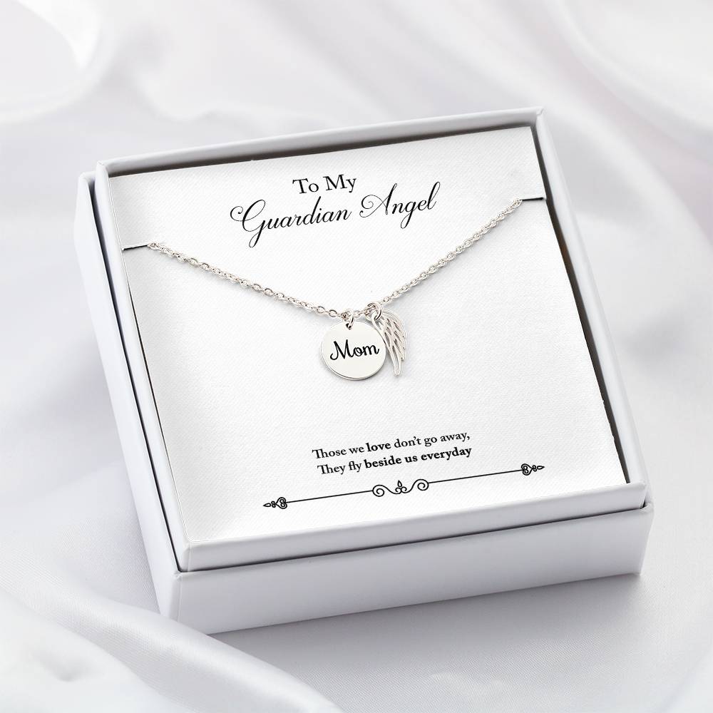 Guardian Angel Remembrance Mom Remembrance Necklace Angel Wing Charm, Stainless Steel 18-22'' Chain-Express Your Love Gifts