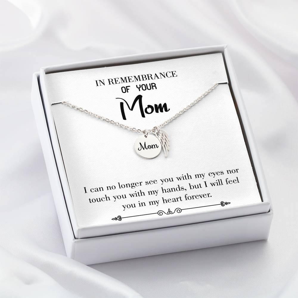 In My Heart Forever White Mom Remembrance Necklace Angel Wing Charm, Stainless Steel 18-22'' Chain-Express Your Love Gifts