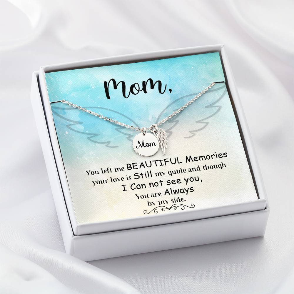 You Left Me Mom Remembrance Necklace Angel Wing Charm, Stainless Steel 18-22'' Chain-Express Your Love Gifts