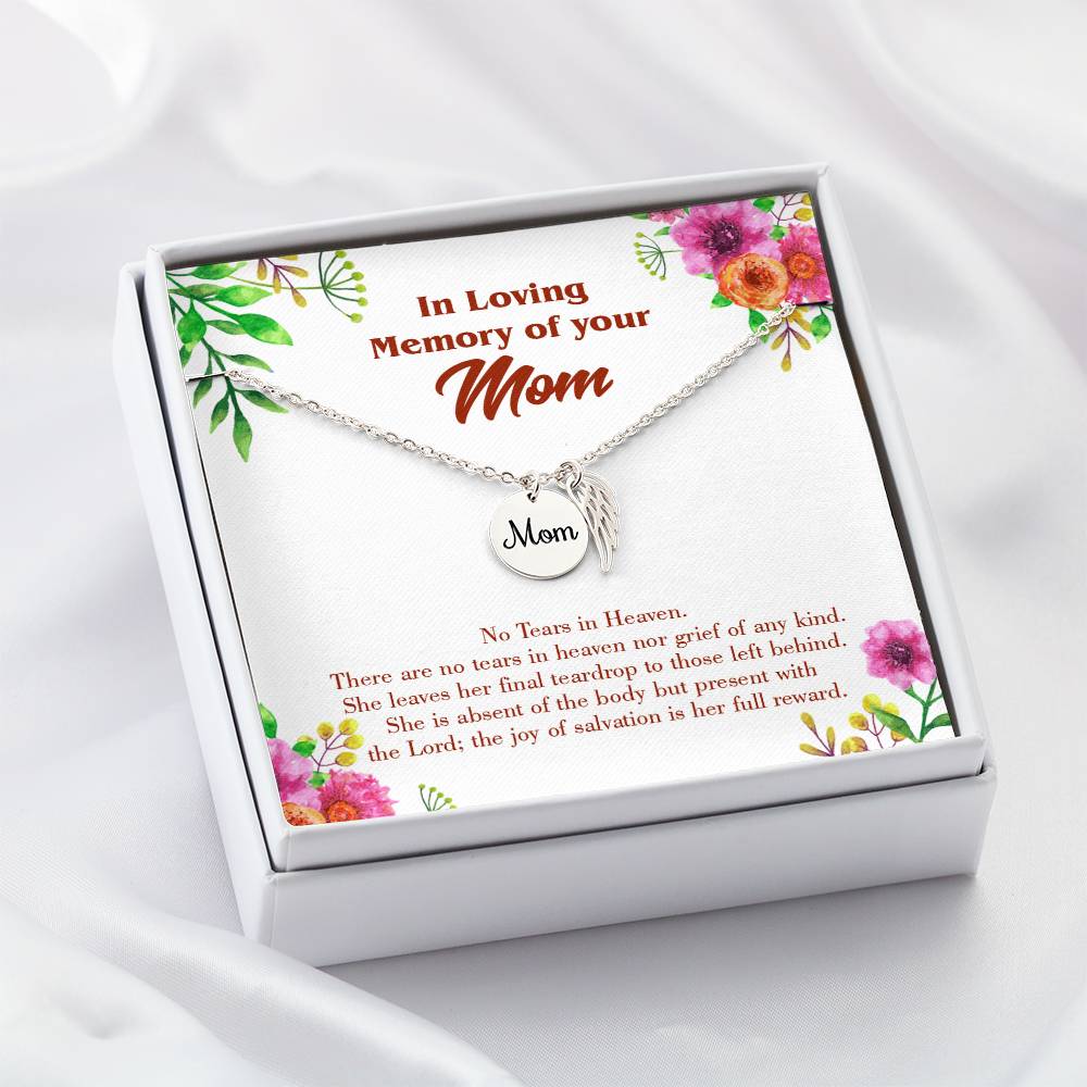 No_Tears_In_Heaven_Artwork Mom Remembrance Necklace Angel Wing Charm, Stainless Steel 18-22'' Chain-Express Your Love Gifts