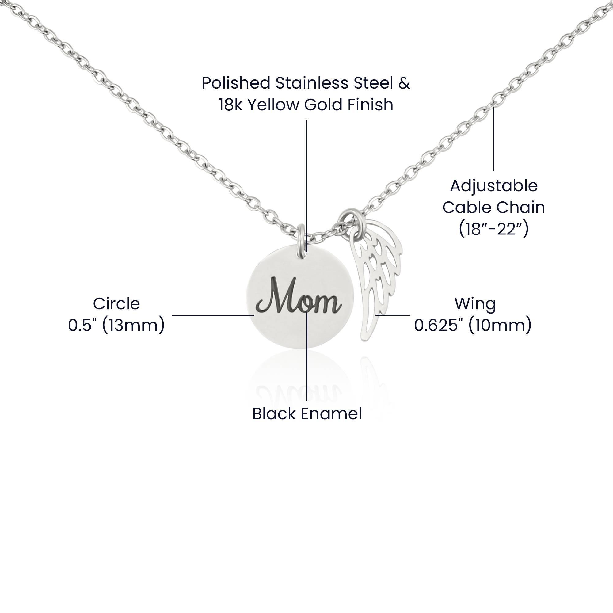 Not Far Apart Mom Remembrance Necklace Angel Wing Charm, Stainless Steel 18-22'' Chain-Express Your Love Gifts