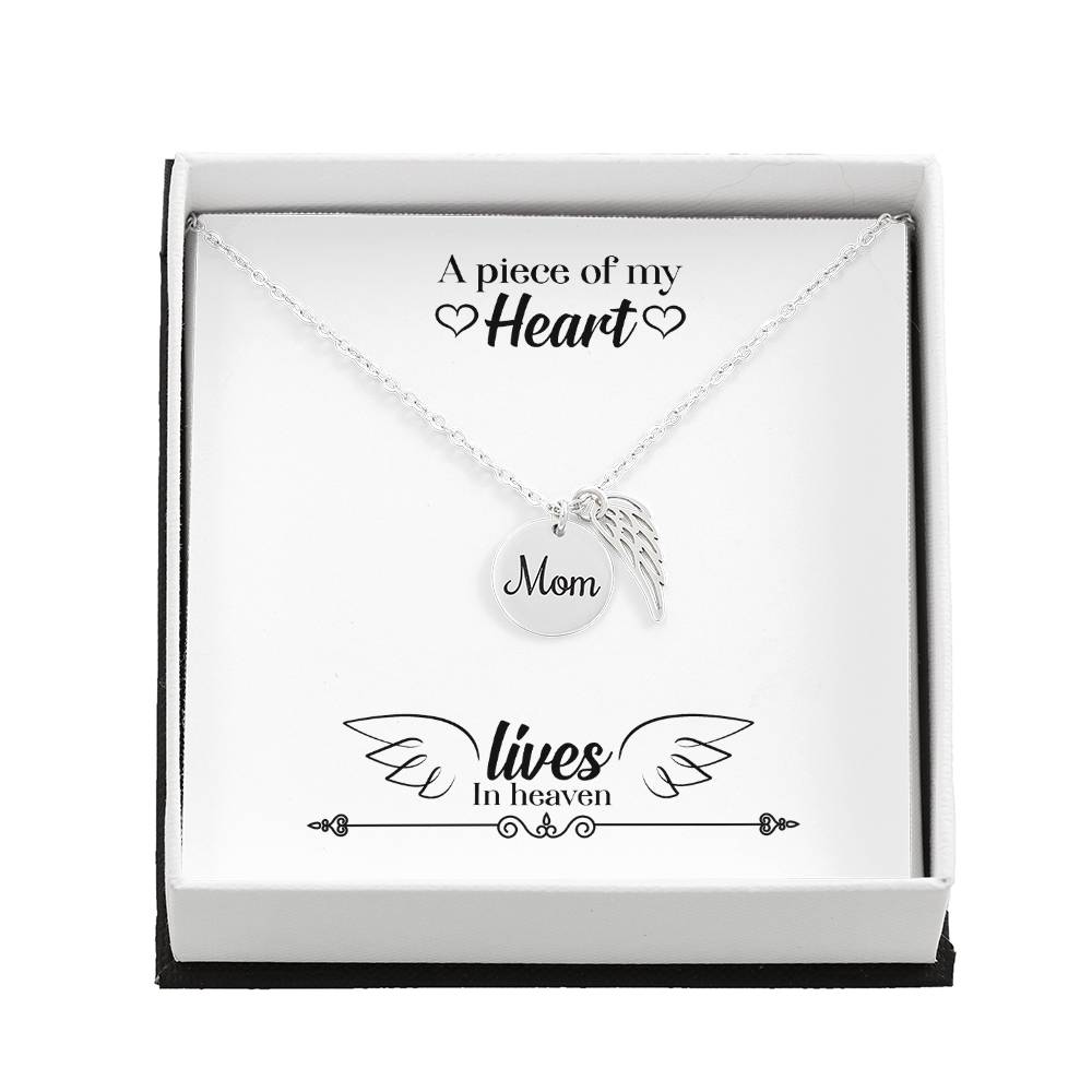 Lives in Heaven Mom Remembrance Necklace Angel Wing Charm, Stainless Steel 18-22&#39;&#39; Chain-Express Your Love Gifts