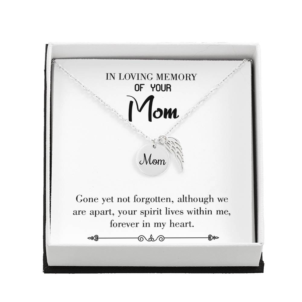 Gone Not Forgotten White Mom Remembrance Necklace Angel Wing Charm, Stainless Steel 18-22&#39;&#39; Chain-Express Your Love Gifts