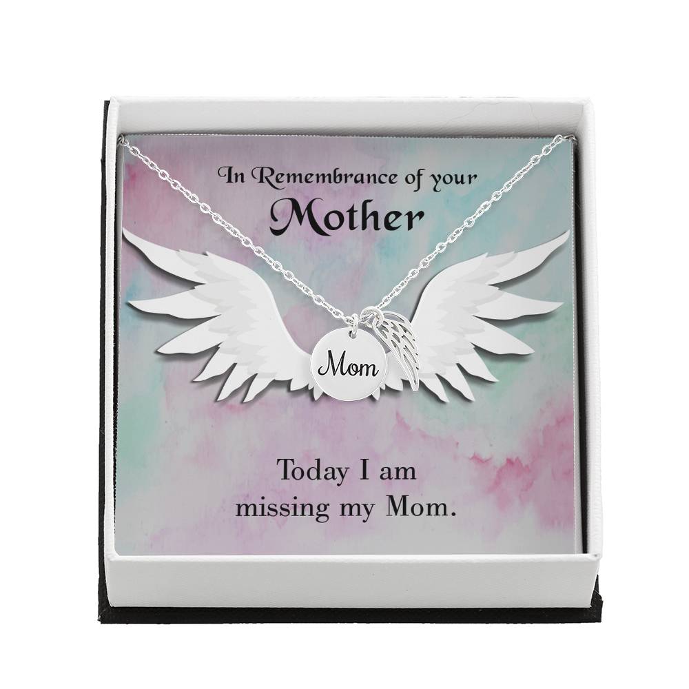 Missing My Mom Mom Remembrance Necklace Angel Wing Charm, Stainless Steel 18-22&#39;&#39; Chain-Express Your Love Gifts