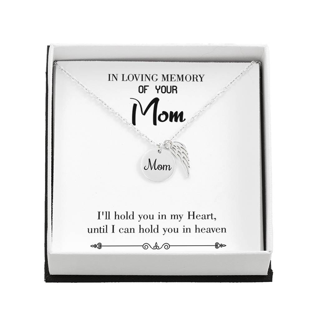 Hold You In Heaven White Mom Remembrance Necklace Angel Wing Charm, Stainless Steel 18-22'' Chain-Express Your Love Gifts