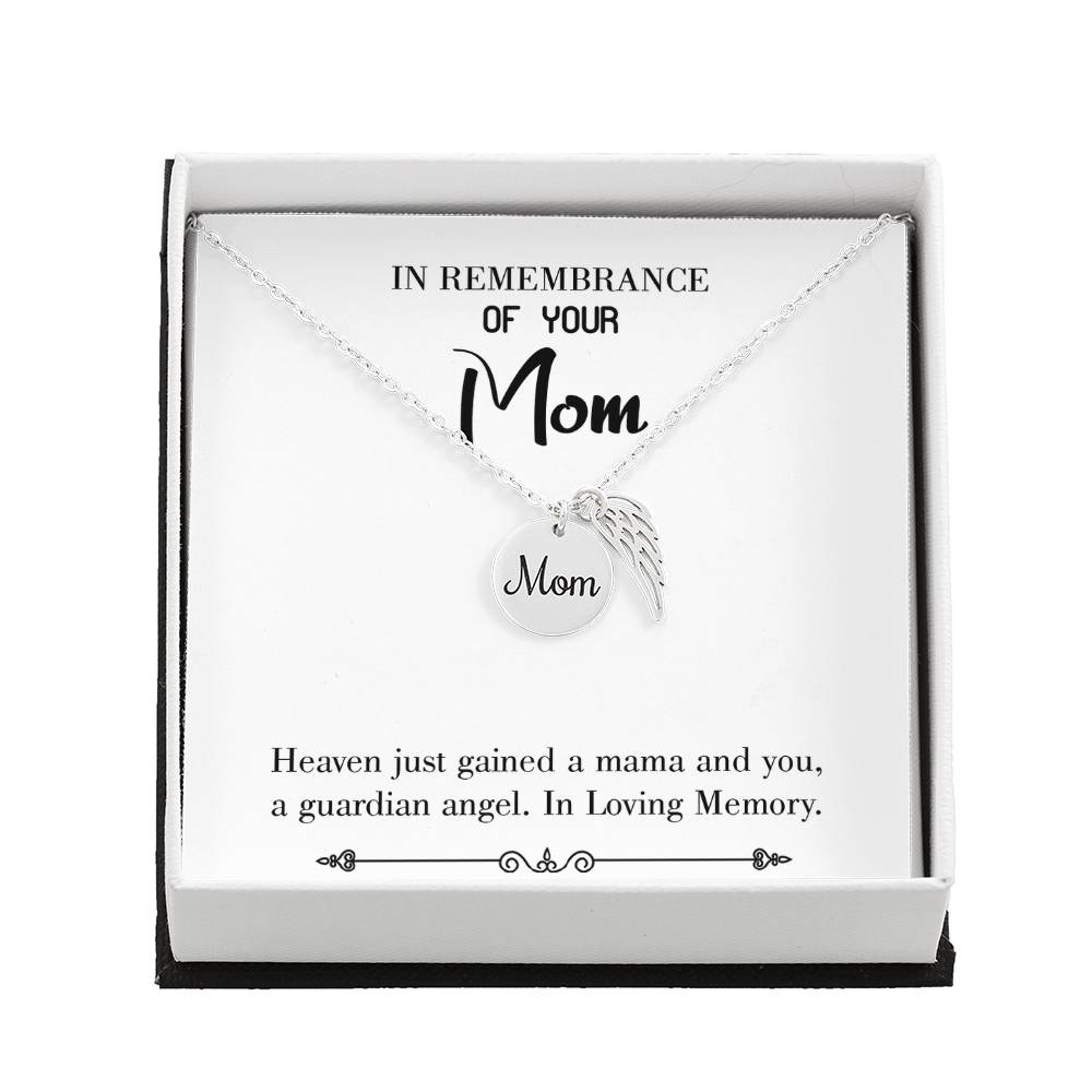 In Loving Memory White Mom Remembrance Necklace Angel Wing Charm, Stainless Steel 18-22&#39;&#39; Chain-Express Your Love Gifts