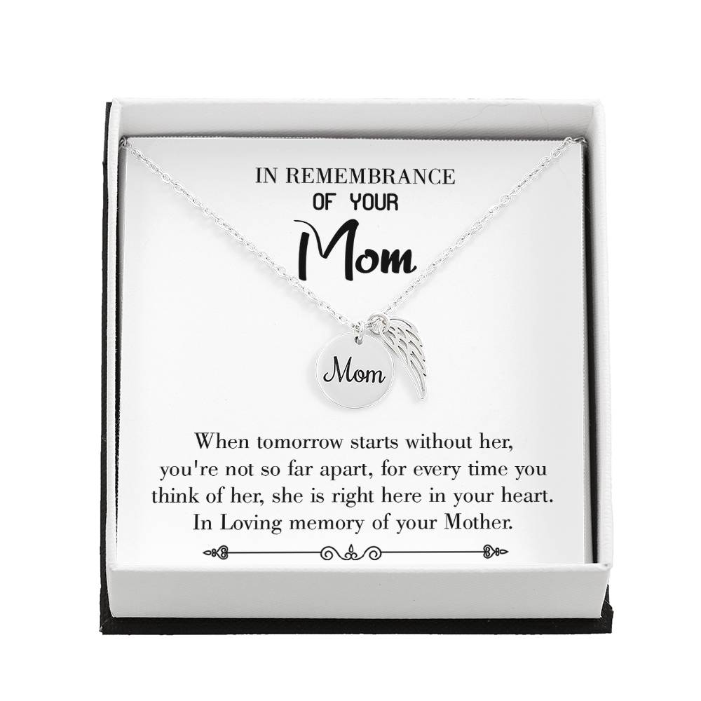 Not Far Apart White Mom Remembrance Necklace Angel Wing Charm, Stainless Steel 18-22&#39;&#39; Chain-Express Your Love Gifts