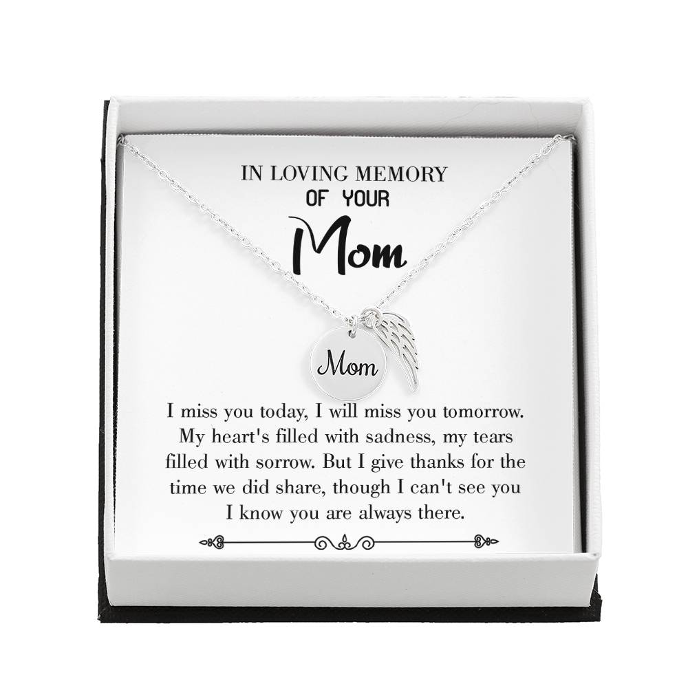 I Miss You Today White Mom Remembrance Necklace Angel Wing Charm, Stainless Steel 18-22&#39;&#39; Chain-Express Your Love Gifts