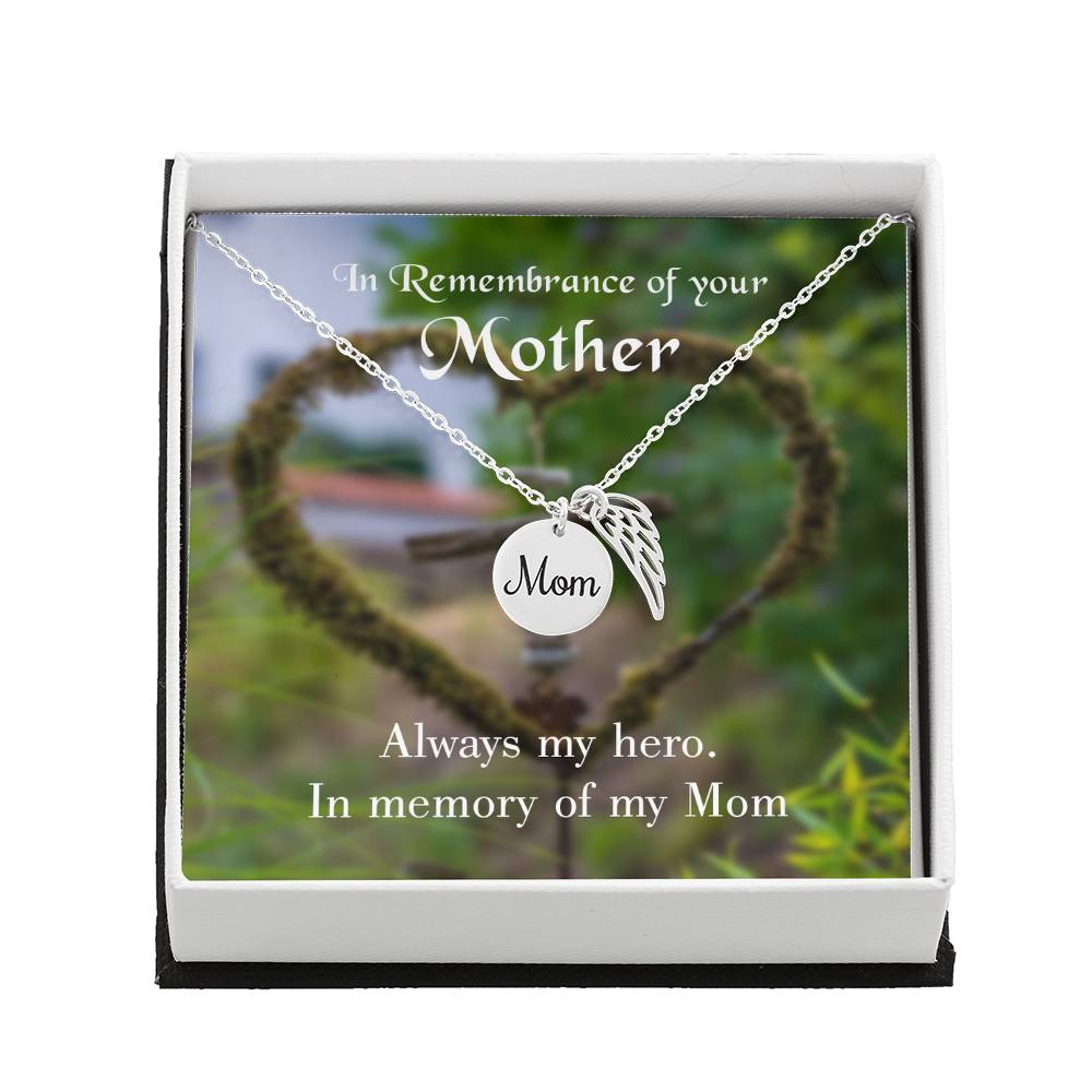 Always My Hero Mom Remembrance Necklace Angel Wing Charm, Stainless Steel 18-22&#39;&#39; Chain-Express Your Love Gifts