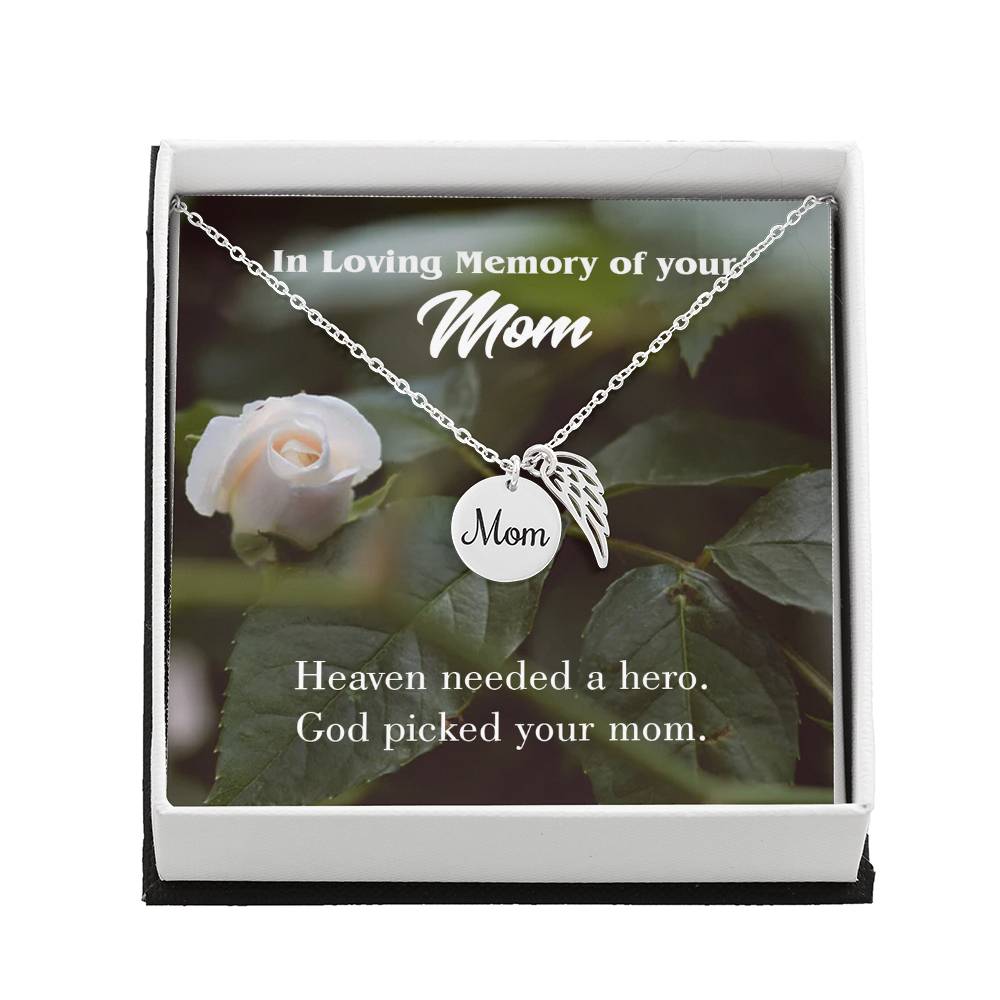 God Picked Mom Mom Remembrance Necklace Angel Wing Charm, Stainless Steel 18-22&#39;&#39; Chain-Express Your Love Gifts