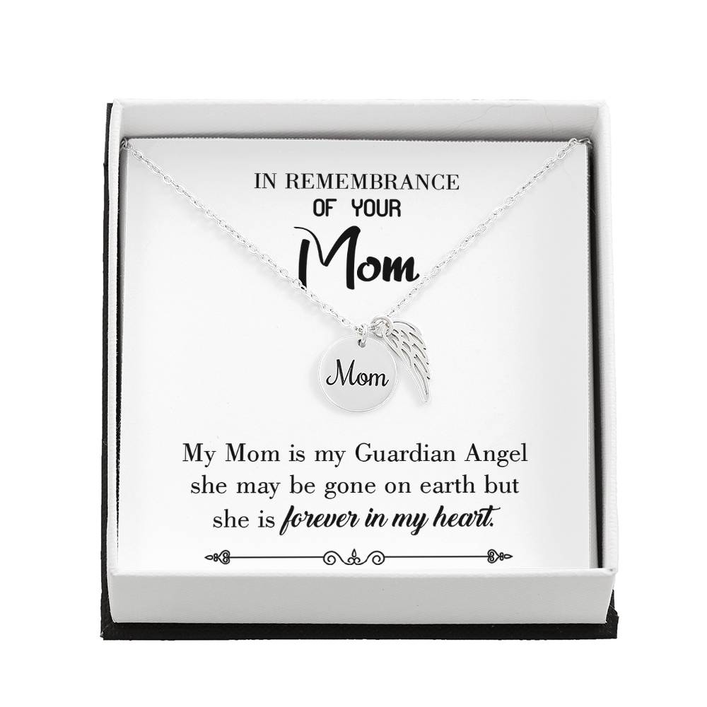 Guardian_Angel_Mom_2_White_Artwork Mom Remembrance Necklace Angel Wing Charm, Stainless Steel 18-22&#39;&#39; Chain-Express Your Love Gifts