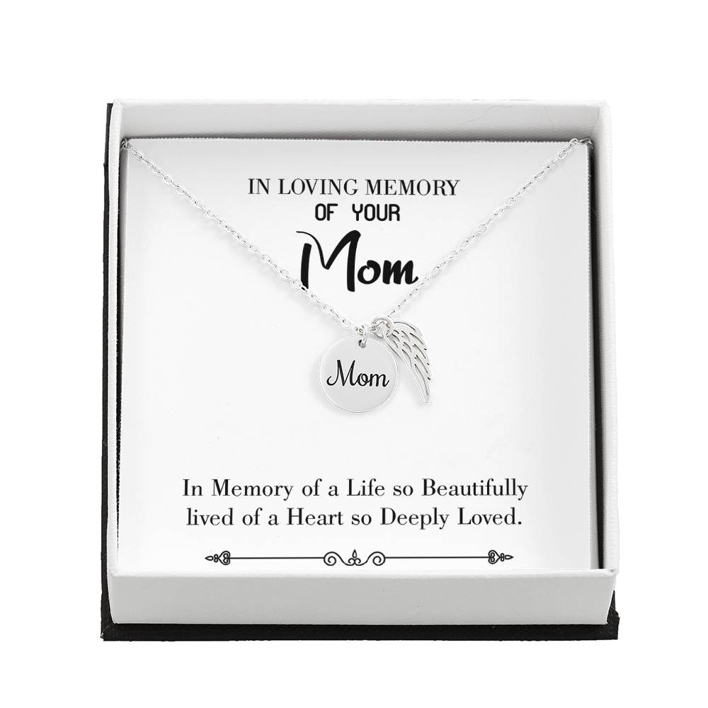 Life So Beautiful White Mom Remembrance Necklace Angel Wing Charm, Stainless Steel 18-22&#39;&#39; Chain-Express Your Love Gifts