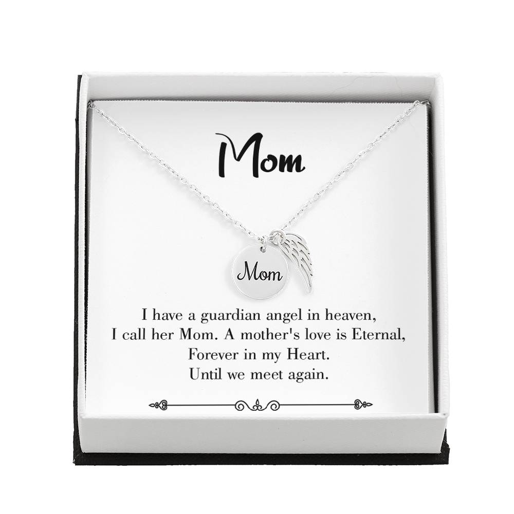 Mother&#39;S Love Is Eternal White Mom Remembrance Necklace Angel Wing Charm, Stainless Steel 18-22&#39;&#39; Chain-Express Your Love Gifts