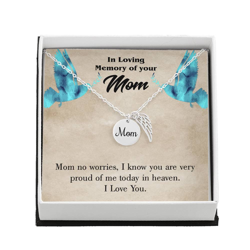 Mom No Worries Mom Remembrance Necklace Angel Wing Charm, Stainless Steel 18-22&#39;&#39; Chain-Express Your Love Gifts