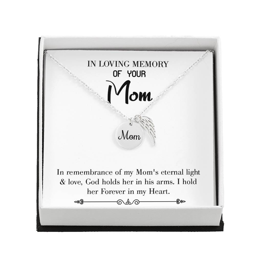 Mom'S Eternal Light White Mom Remembrance Necklace Angel Wing Charm, Stainless Steel 18-22'' Chain-Express Your Love Gifts