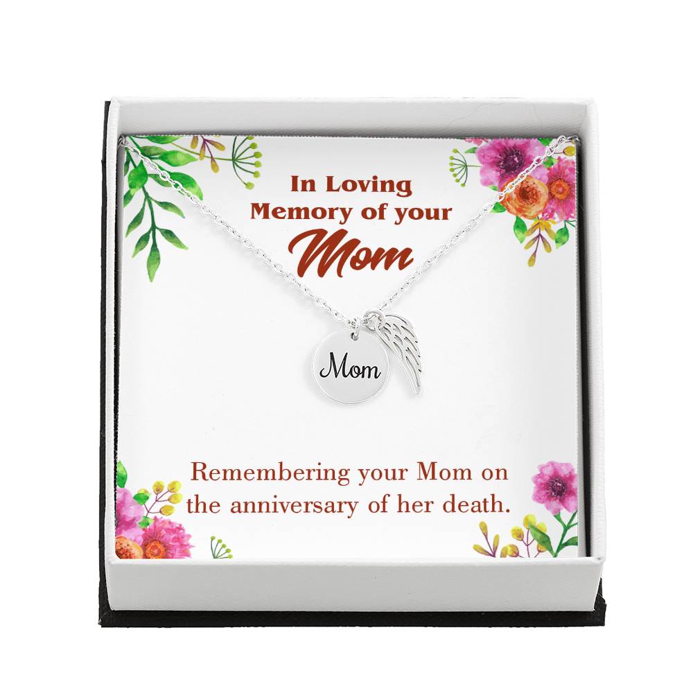 Mom Death Anniversary Mom Remembrance Necklace Angel Wing Charm, Stainless Steel 18-22'' Chain-Express Your Love Gifts