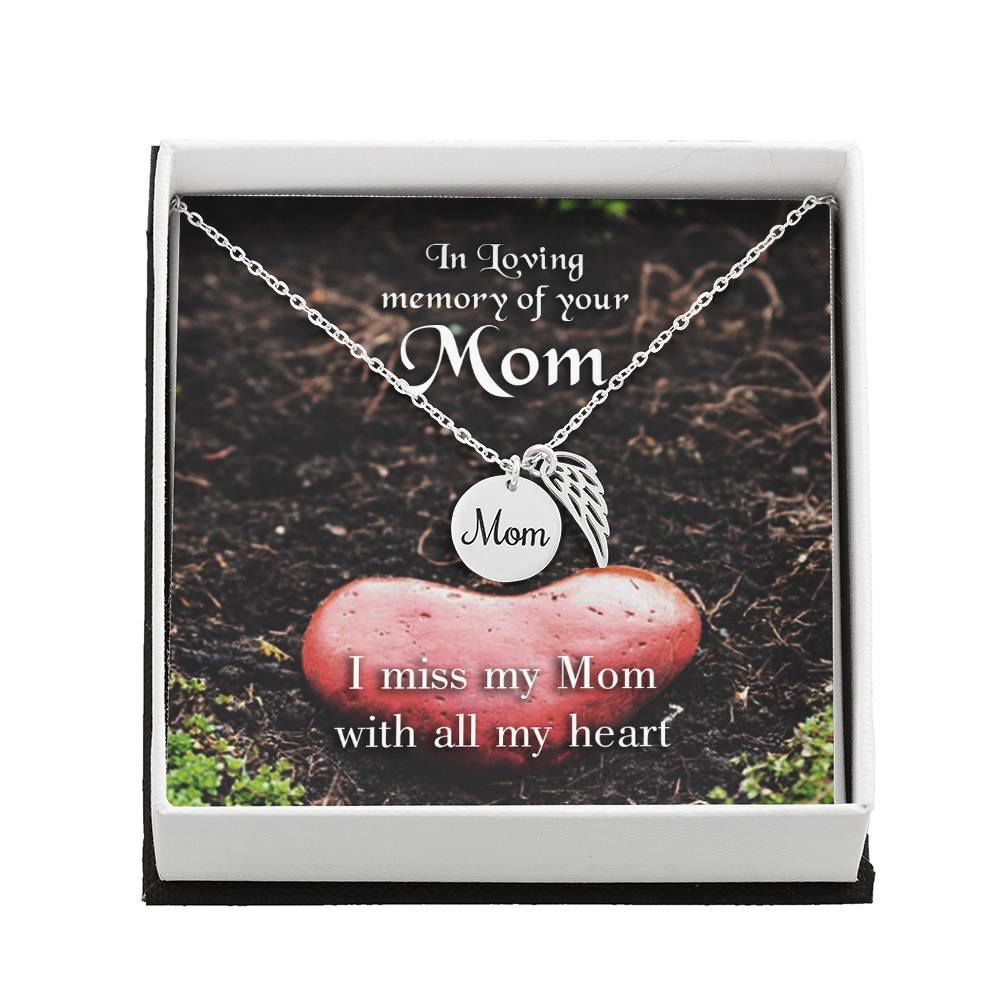 I Miss My Mom Mom Remembrance Necklace Angel Wing Charm, Stainless Steel 18-22&#39;&#39; Chain-Express Your Love Gifts