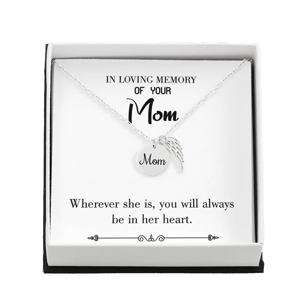 No Goodbyes White Mom Remembrance Necklace Angel Wing Charm, Stainless Steel 18-22&#39;&#39; Chain-Express Your Love Gifts