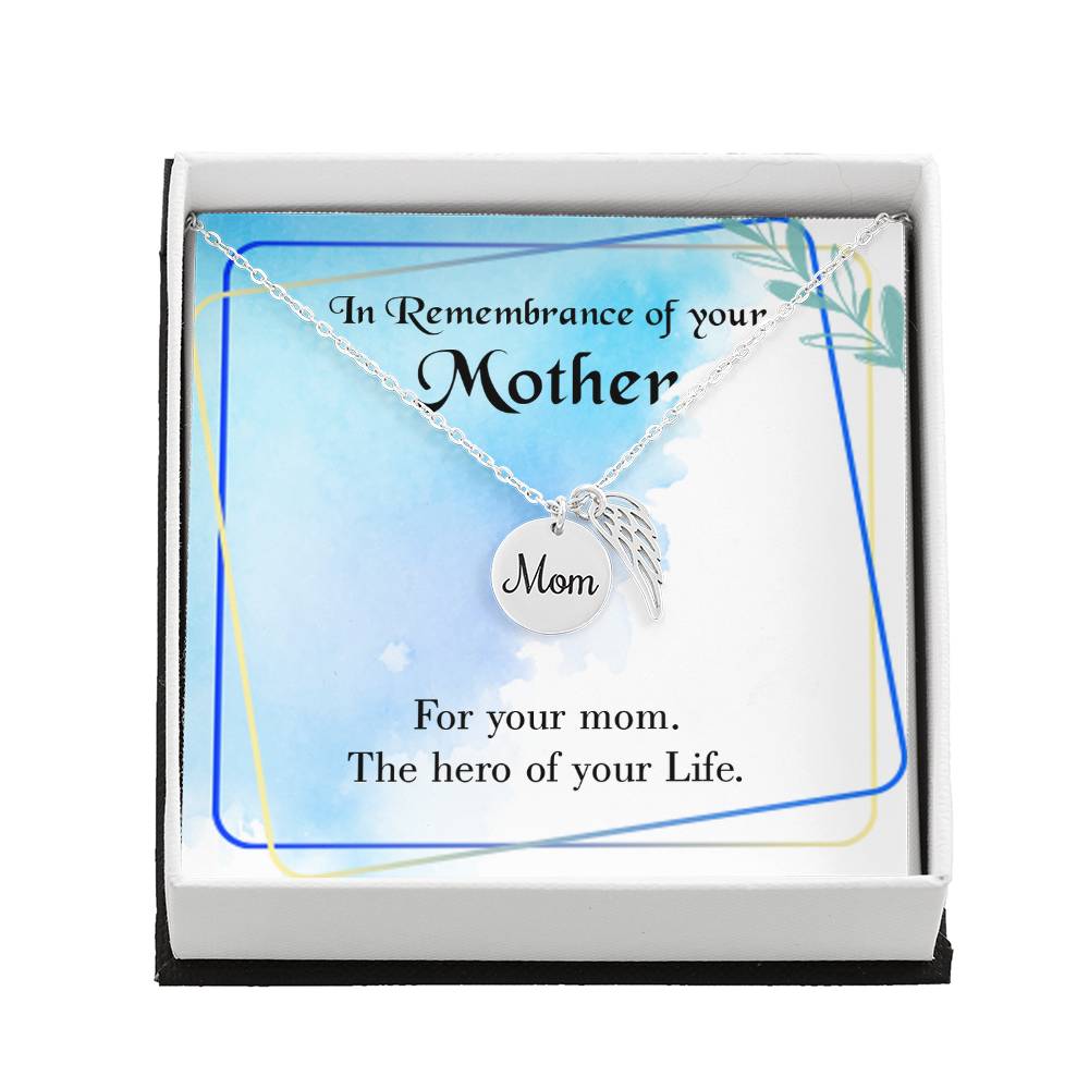 Mom Hero Mom Remembrance Necklace Angel Wing Charm, Stainless Steel 18-22&#39;&#39; Chain-Express Your Love Gifts