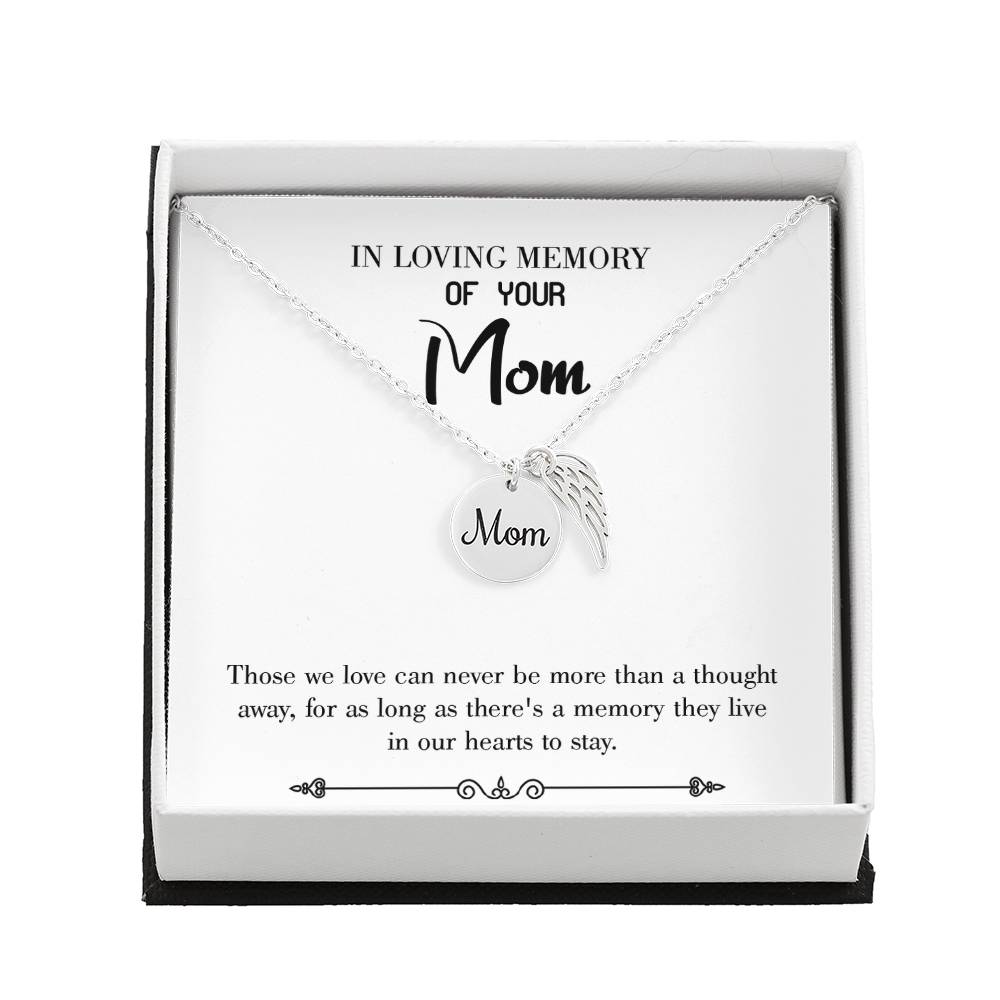 Live In Our Hearts White Mom Remembrance Necklace Angel Wing Charm, Stainless Steel 18-22'' Chain-Express Your Love Gifts