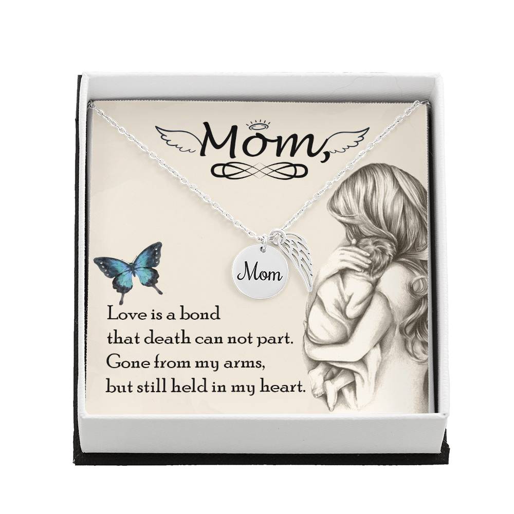 Love Is Bond Mom Remembrance Necklace Angel Wing Charm, Stainless Steel 18-22&#39;&#39; Chain-Express Your Love Gifts