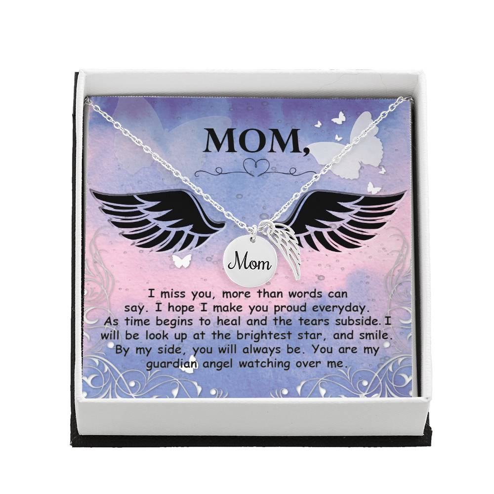 I Miss You More Than Mom Remembrance Necklace Angel Wing Charm, Stainless Steel 18-22&#39;&#39; Chain-Express Your Love Gifts