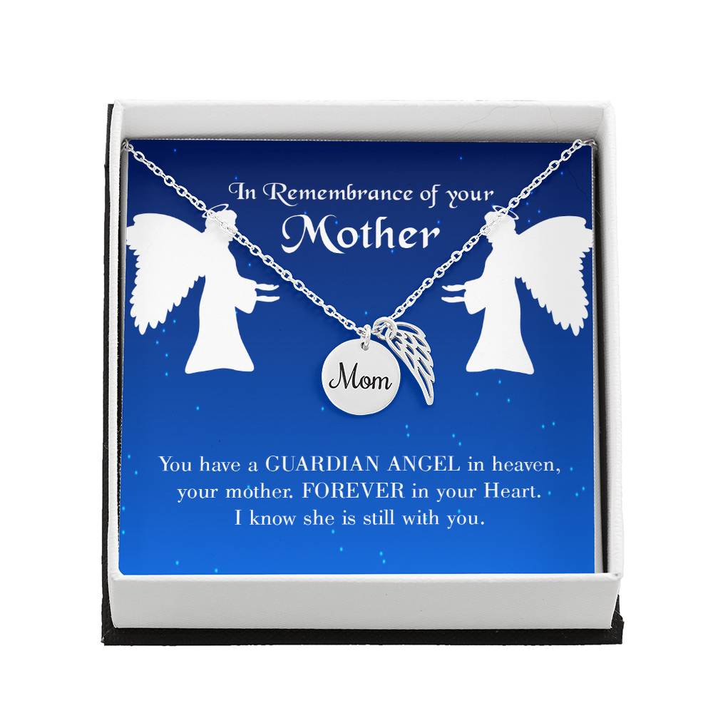 Guardian Angel In Heaven Mom Remembrance Necklace Angel Wing Charm, Stainless Steel 18-22&#39;&#39; Chain-Express Your Love Gifts