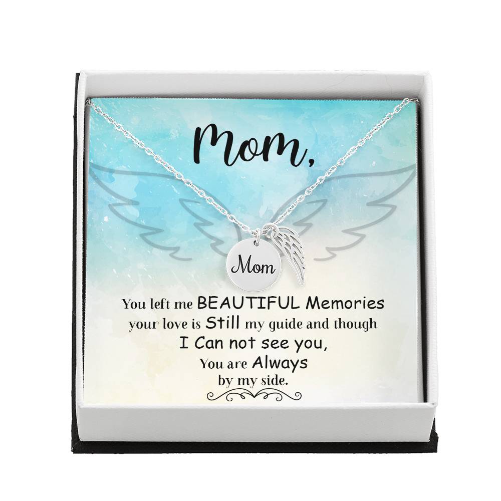 You Left Me Mom Remembrance Necklace Angel Wing Charm, Stainless Steel 18-22'' Chain-Express Your Love Gifts