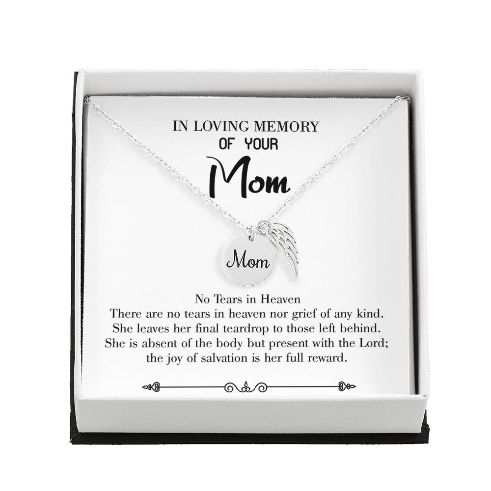 Tears In Heaven Mom Remembrance Necklace Angel Wing Charm, Stainless Steel 18-22&#39;&#39; Chain-Express Your Love Gifts