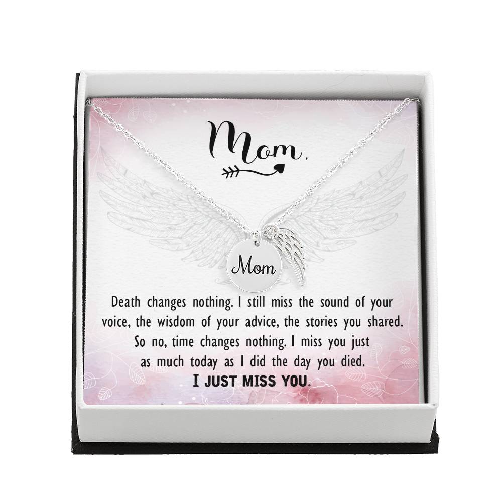 Death Changes Nothing Mom Remembrance Necklace Angel Wing Charm, Stainless Steel 18-22&#39;&#39; Chain-Express Your Love Gifts