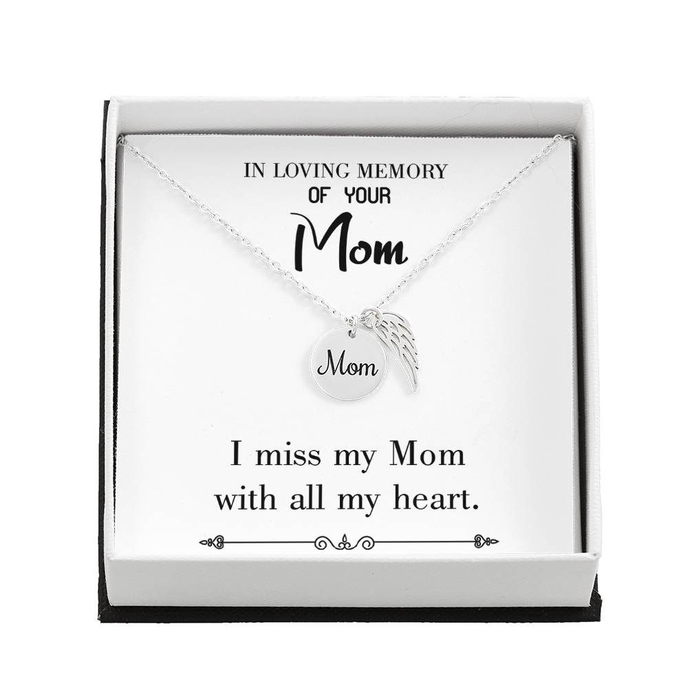 With All My Heart White Mom Remembrance Necklace Angel Wing Charm, Stainless Steel 18-22&#39;&#39; Chain-Express Your Love Gifts