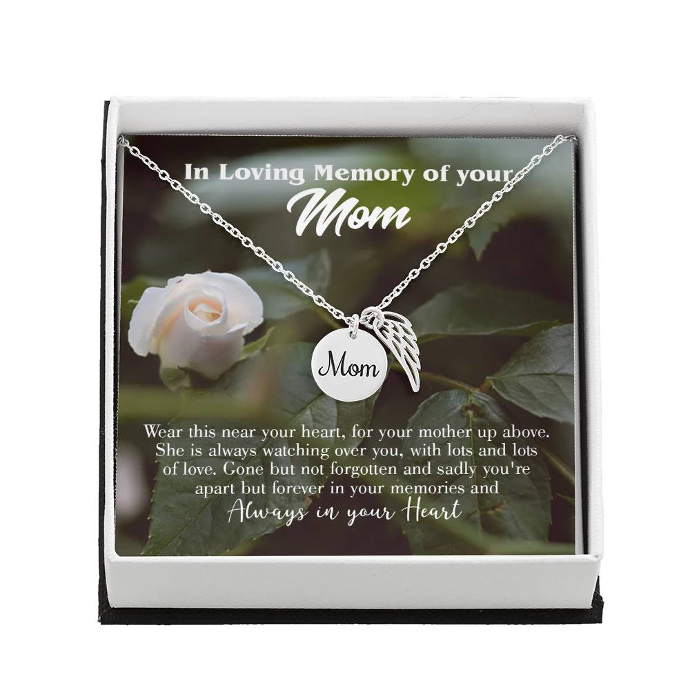 Wear Near Heart Mom Remembrance Necklace Angel Wing Charm, Stainless Steel 18-22&#39;&#39; Chain-Express Your Love Gifts