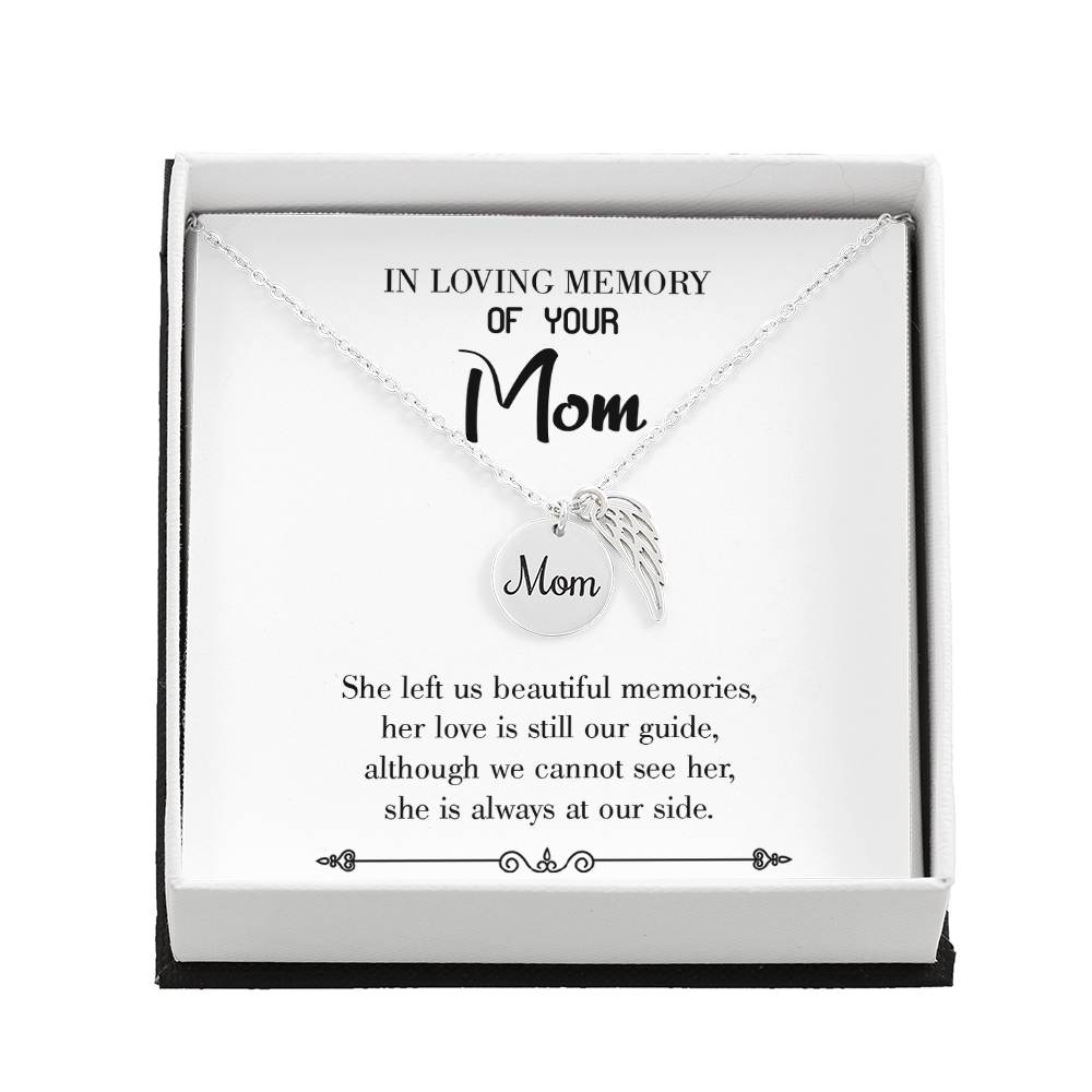 Love Is Our Guide White Mom Remembrance Necklace Angel Wing Charm, Stainless Steel 18-22'' Chain-Express Your Love Gifts