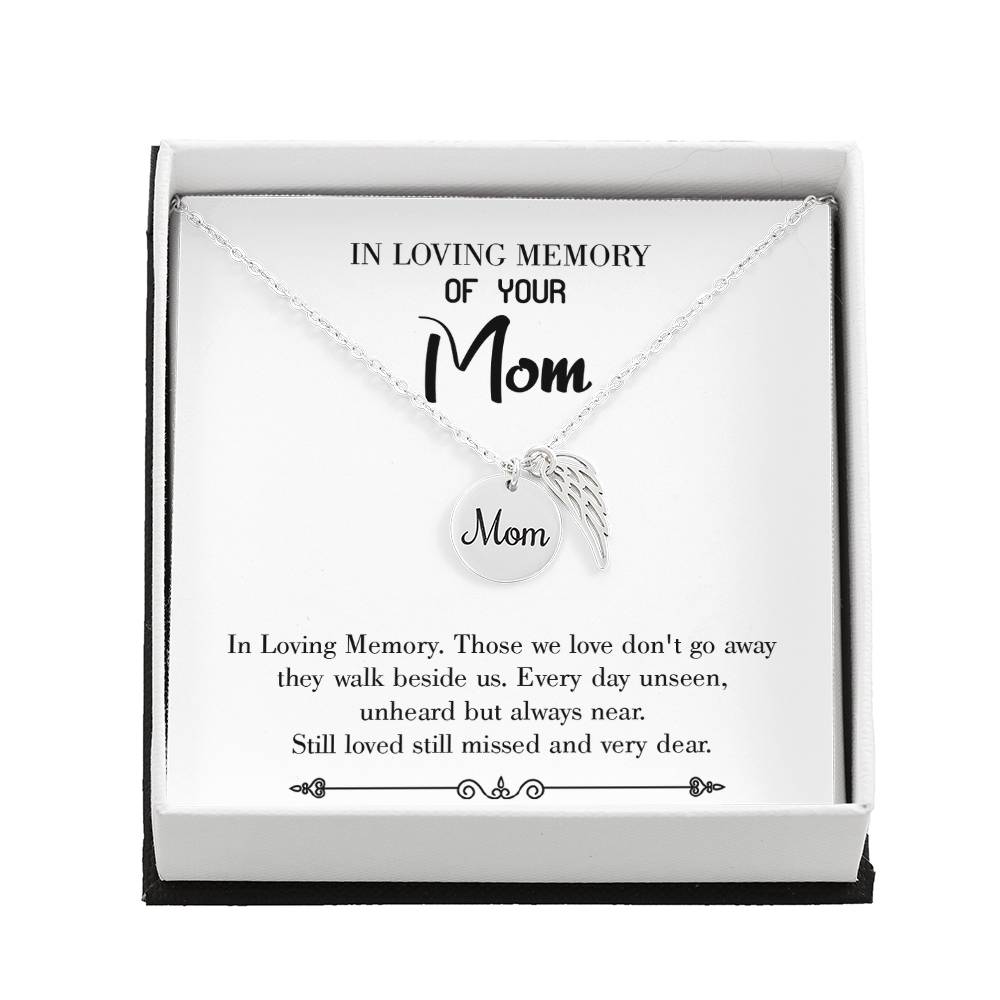 Loving Memory White Mom Remembrance Necklace Angel Wing Charm, Stainless Steel 18-22&#39;&#39; Chain-Express Your Love Gifts