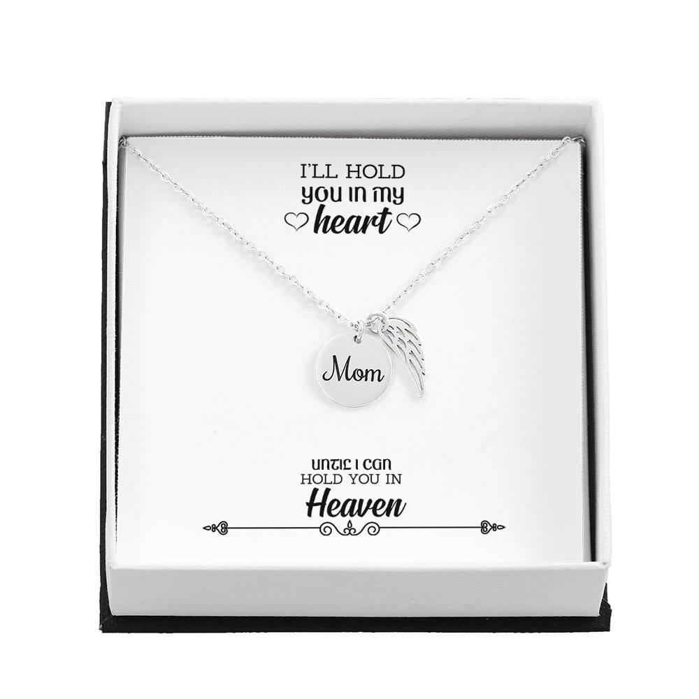 Hold You In My Heart Mom Remembrance Necklace Angel Wing Charm, Stainless Steel 18-22'' Chain-Express Your Love Gifts