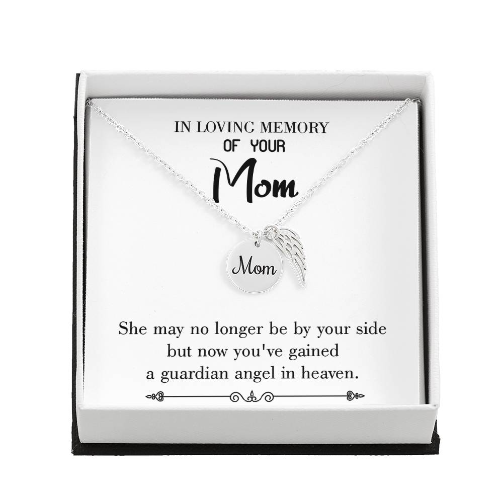 Guardian Angel In Heaven White Mom Remembrance Necklace Angel Wing Charm, Stainless Steel 18-22&#39;&#39; Chain-Express Your Love Gifts