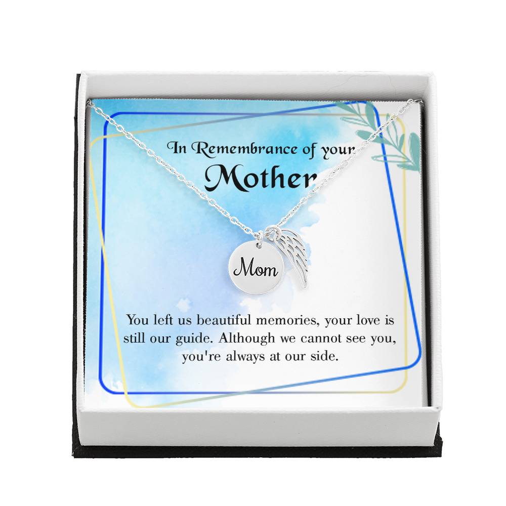 Beautiful Memories Mom Remembrance Necklace Angel Wing Charm, Stainless Steel 18-22&#39;&#39; Chain-Express Your Love Gifts