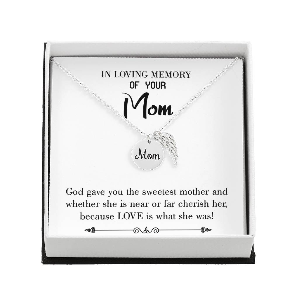 Sweetest Mother White Mom Remembrance Necklace Angel Wing Charm, Stainless Steel 18-22&#39;&#39; Chain-Express Your Love Gifts