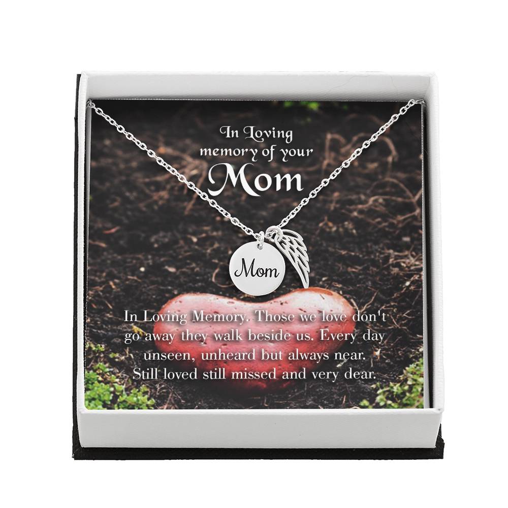 In Loving Memory Mom Remembrance Necklace Angel Wing Charm, Stainless Steel 18-22&#39;&#39; Chain-Express Your Love Gifts