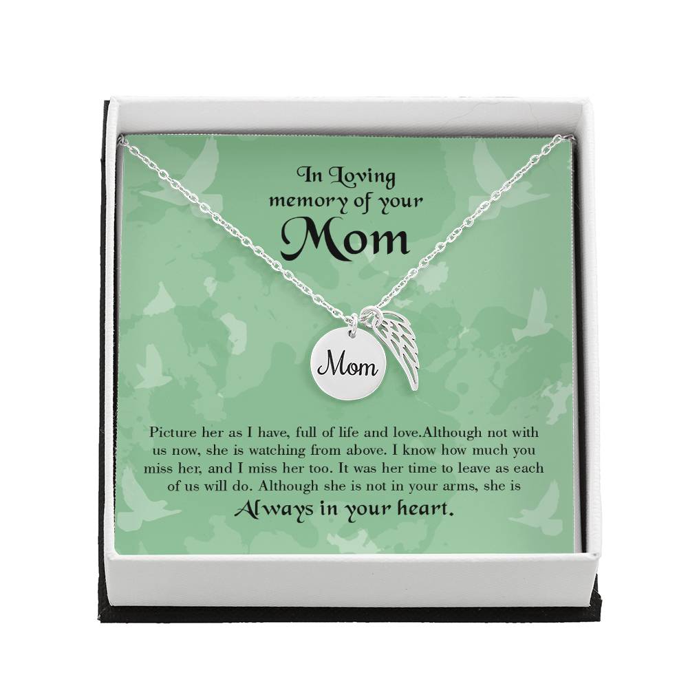 Full Of Life Mom Remembrance Necklace Angel Wing Charm, Stainless Steel 18-22&#39;&#39; Chain-Express Your Love Gifts