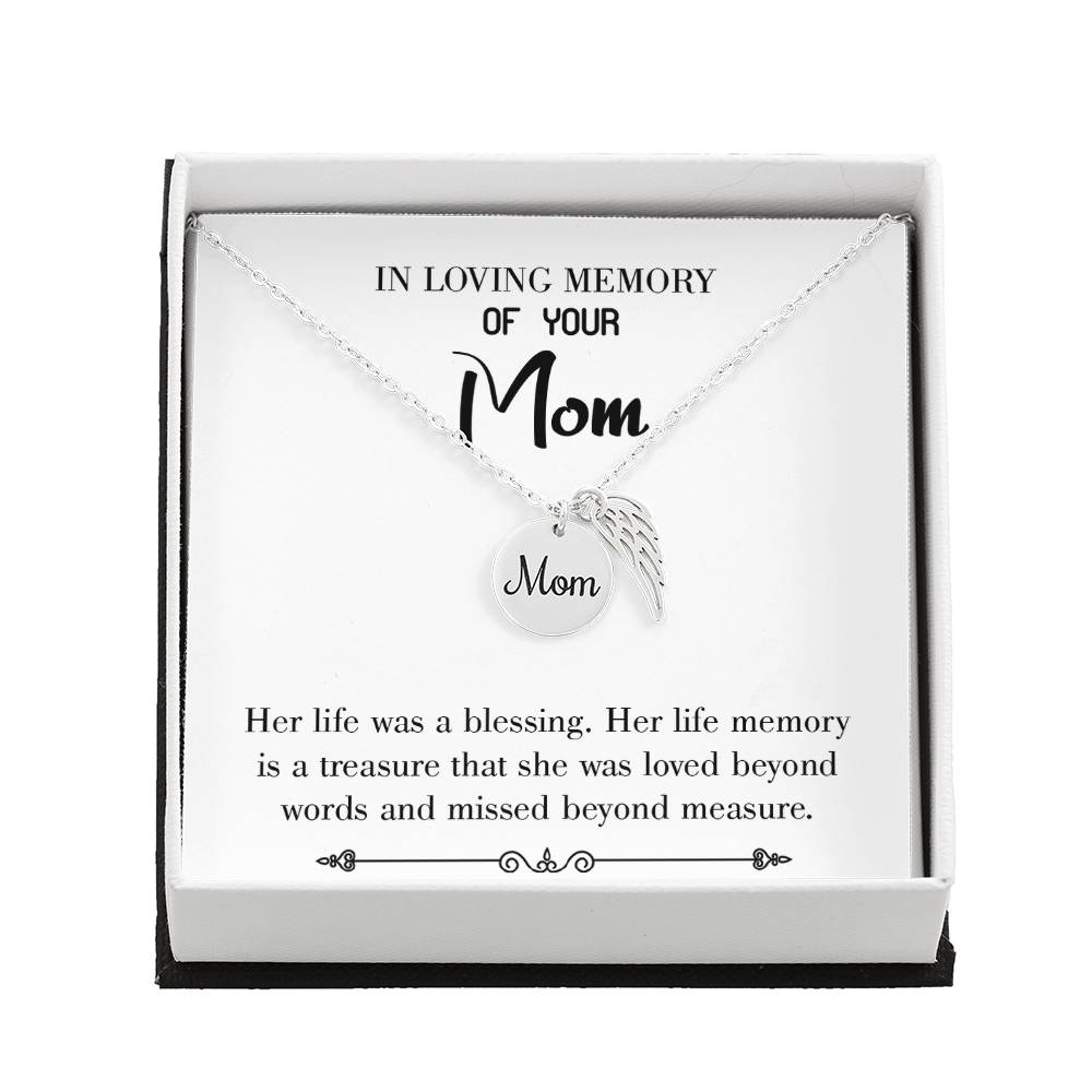 Life Was A Blessing White Mom Remembrance Necklace Angel Wing Charm, Stainless Steel 18-22&#39;&#39; Chain-Express Your Love Gifts