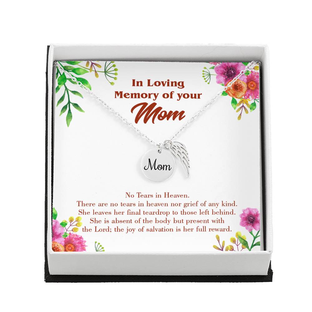 No_Tears_In_Heaven_Artwork Mom Remembrance Necklace Angel Wing Charm, Stainless Steel 18-22&#39;&#39; Chain-Express Your Love Gifts