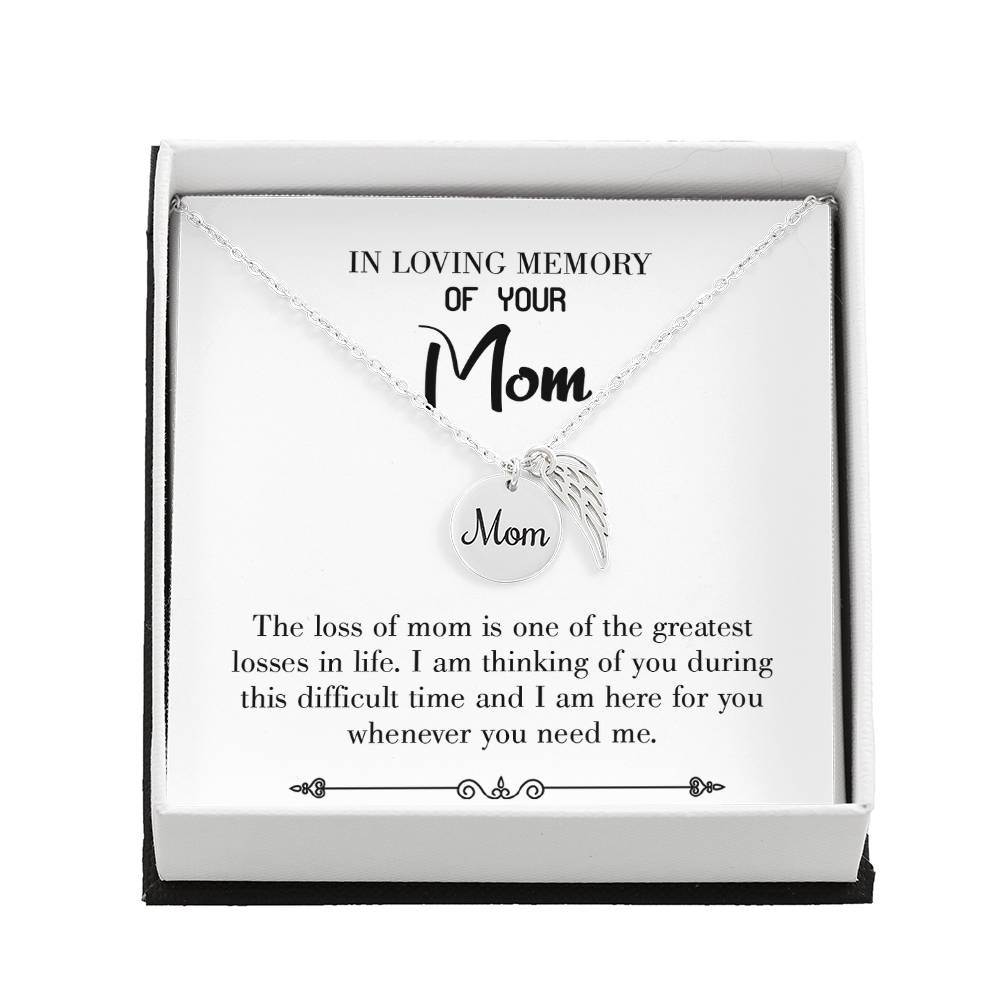 Stay Strong White Mom Remembrance Necklace Angel Wing Charm, Stainless Steel 18-22'' Chain-Express Your Love Gifts